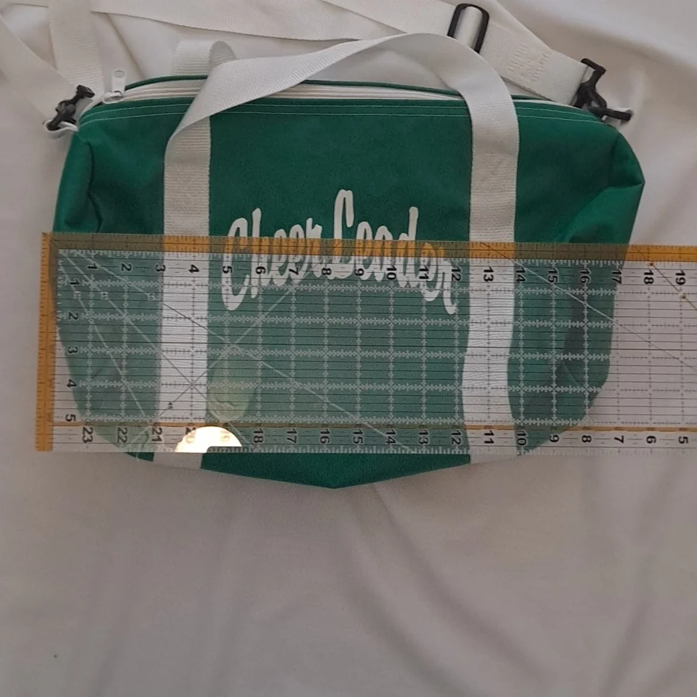 Green and White Cheerleader Canvas Barrel Duffle Gym Bag